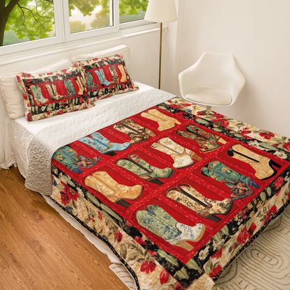 Shineful All Season Quilt 3-Piece Set Beautiful Cactus & Cowboy Boots