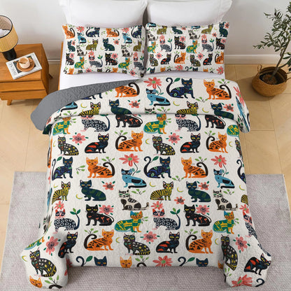 Shineful All Season Quilt 3-Piece Set Cat Playful Paws