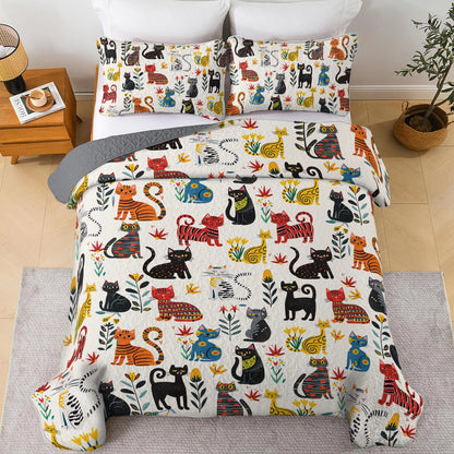 Shineful All Season Quilt 3-Piece Set Cute Whimsical Cat