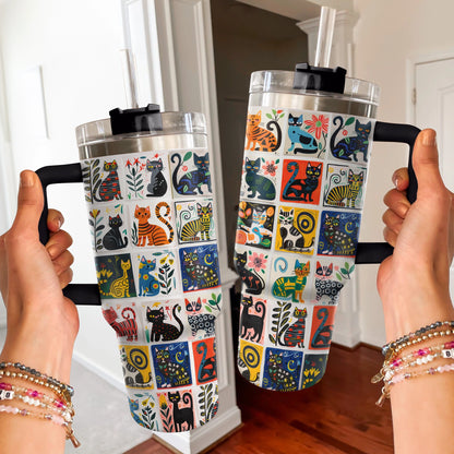 Shineful Tumbler Whimsical Cat Collage