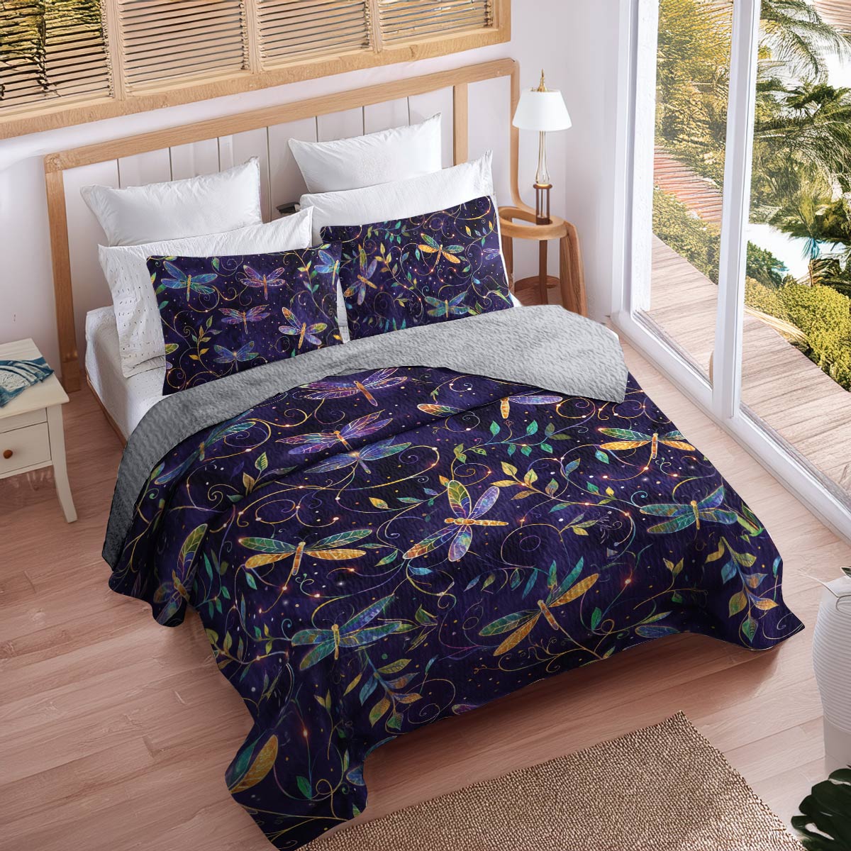 Shineful All Season Quilt 3-Piece Set Elegent Dragonfly