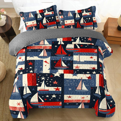 Ensemble de courtepointe toutes saisons Shineful 3 pièces Sailing Stars &amp; Sails