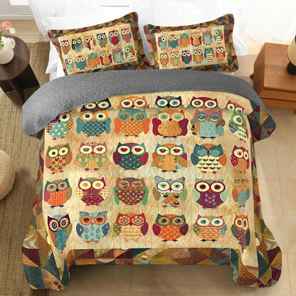 Shineful All Season Quilt 3-Piece Set Cute Owl Nest