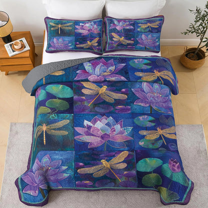 Shineful All Season Quilt 3-Piece Set Luminous Dragonfly Garden