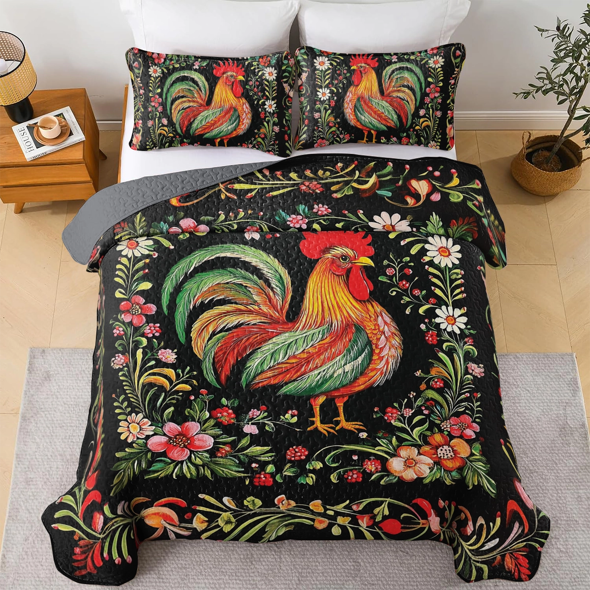 Shineful All Season Quilt 3-Piece Set - Chicken Folklore Rooster