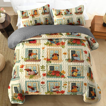 Shineful All Season Quilt 3-Piece Set Dachshund windows