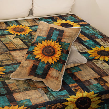 Shineful All Season Quilt 3-Piece Set God Rustic Sunflower