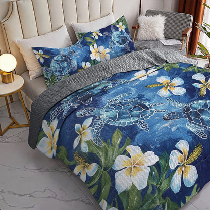 Shineful All Season Quilt 3-Piece Set Tropical Sea Turtle Paradise