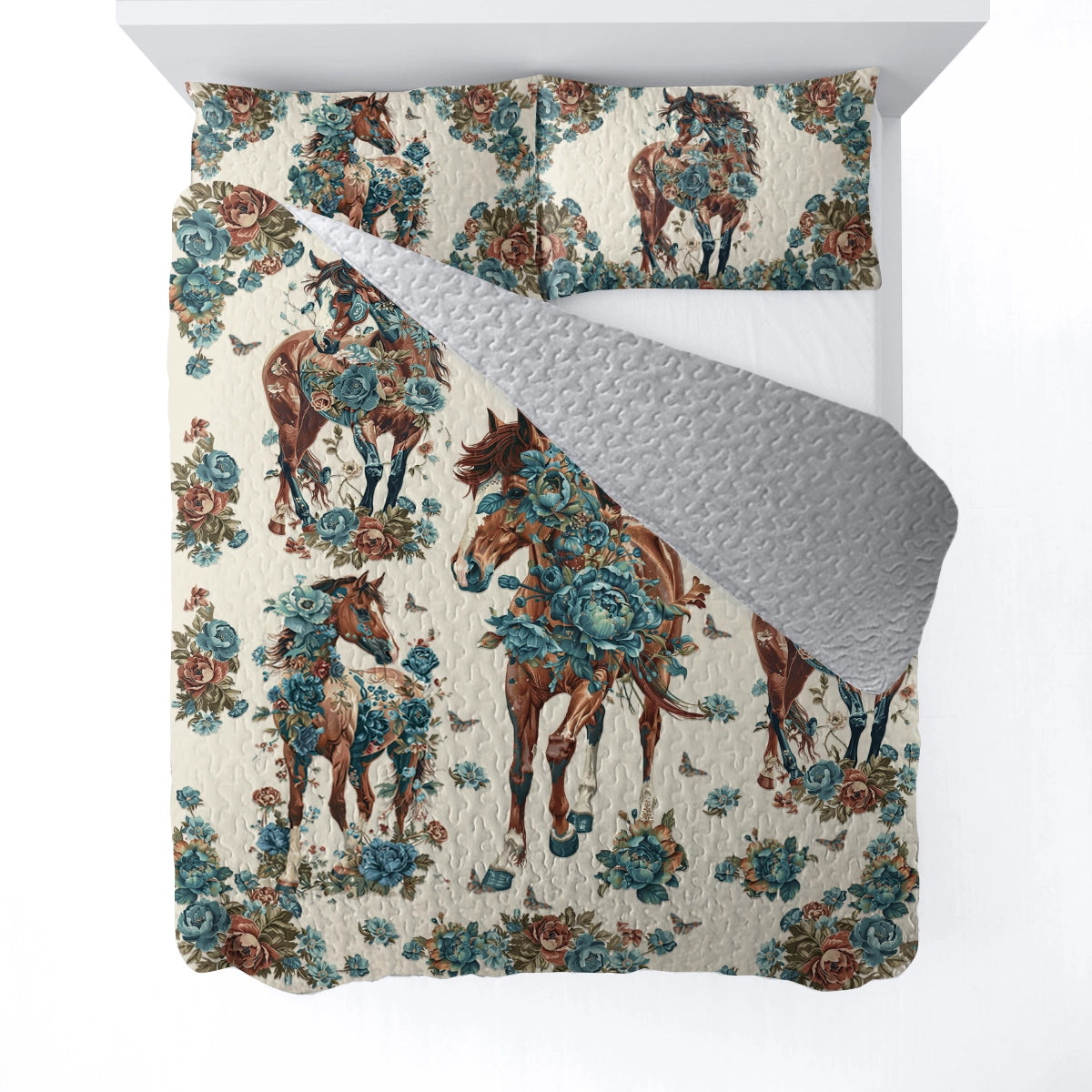 Shineful All Season Quilt 3-Piece Set Horse Floral Gallop