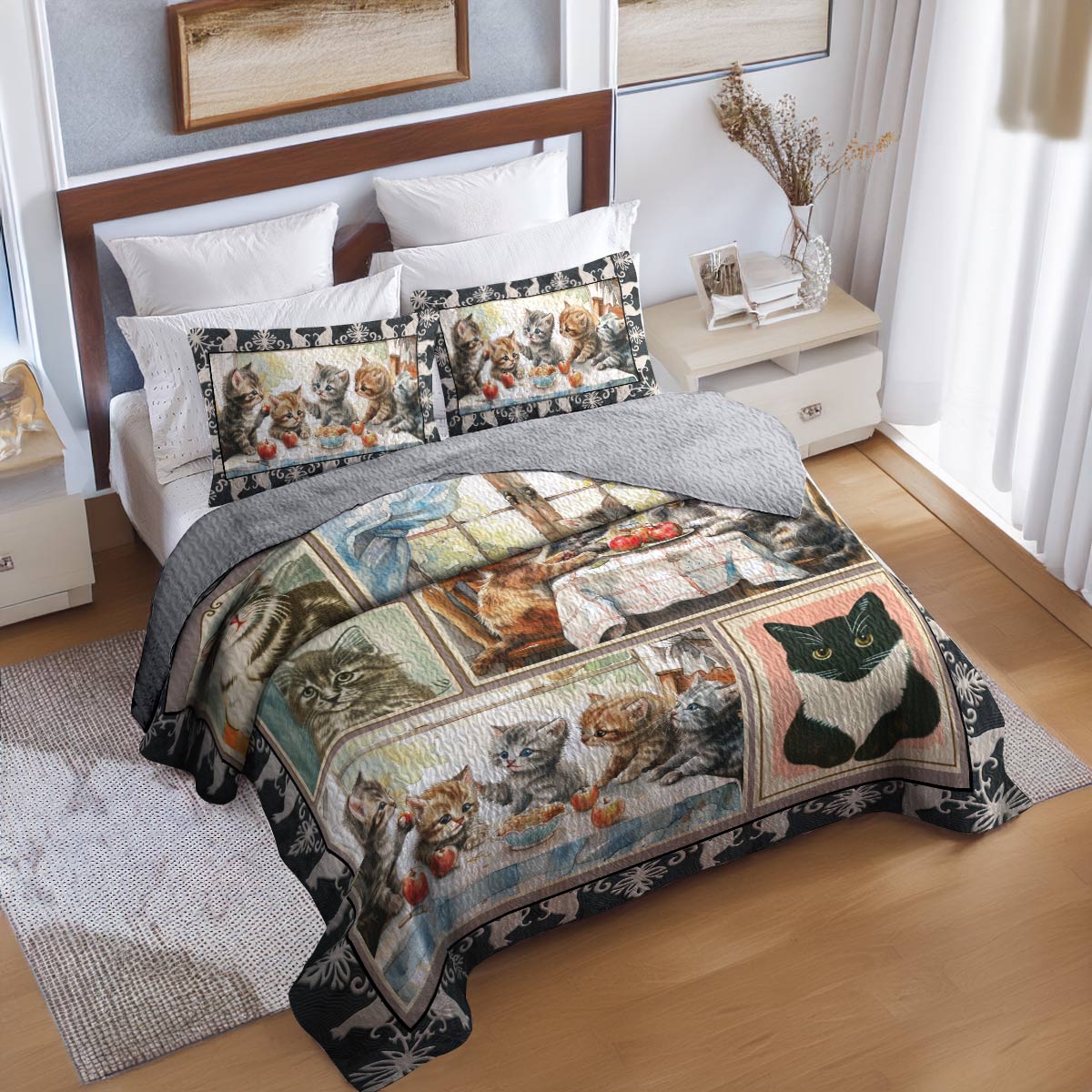 Shineful All Season Quilt 3-Piece Set Elegent Cats