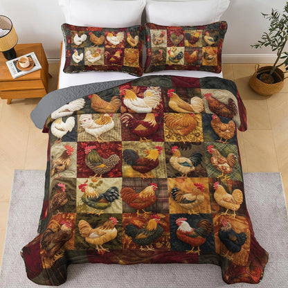 Shineful All Season Quilt 3-teiliges Set Chicken Rooster's Roost 