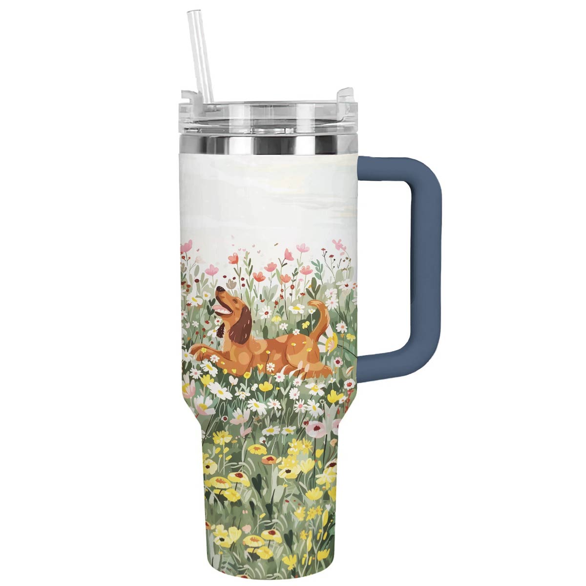 40 Oz Golden Retriever Shineful™ Tumbler In Garden Flower Nl09 Navy 40Oz