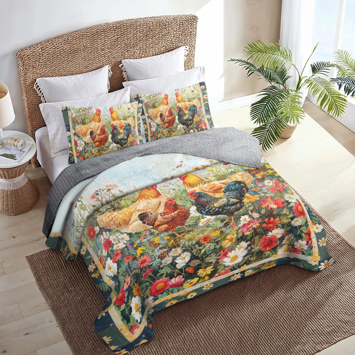 Ensemble de courtepointe toutes saisons Shineful 3 pièces Chicken Country Rooster Delight 