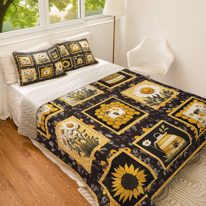 Shineful All Season Quilt 3-Piece Set Sunflower Bee Haven