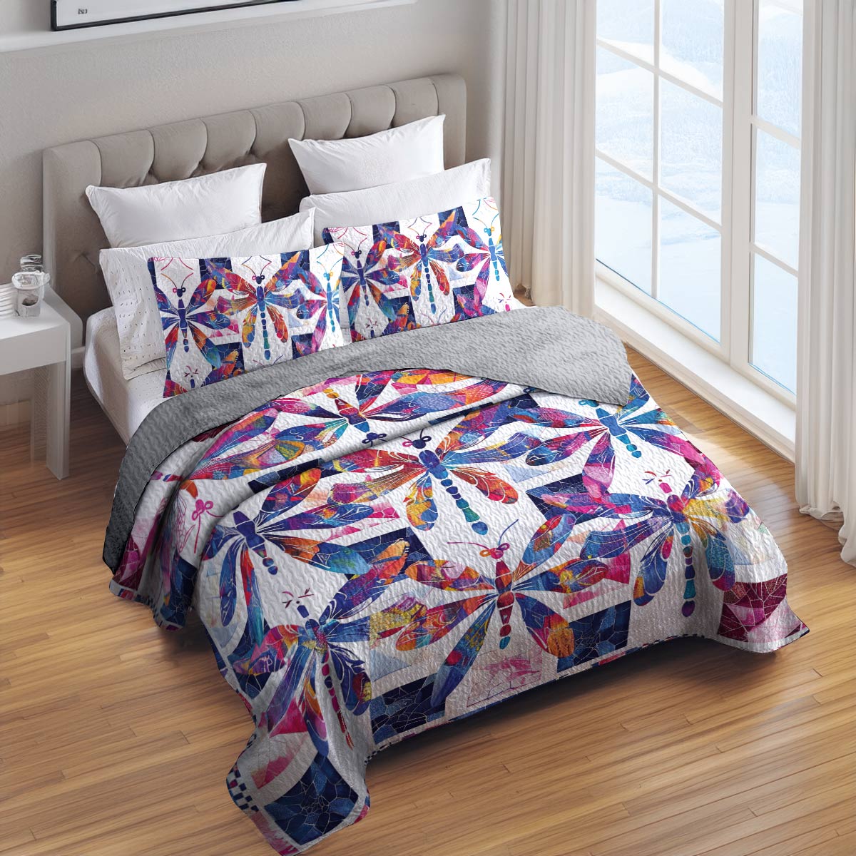 Shineful All Season Quilt 3-Piece Set Vibrant Dragonfly Bliss