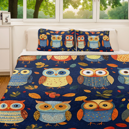 Shineful All Season Quilt 3-Piece Set - Fall Foliage Owl Friends