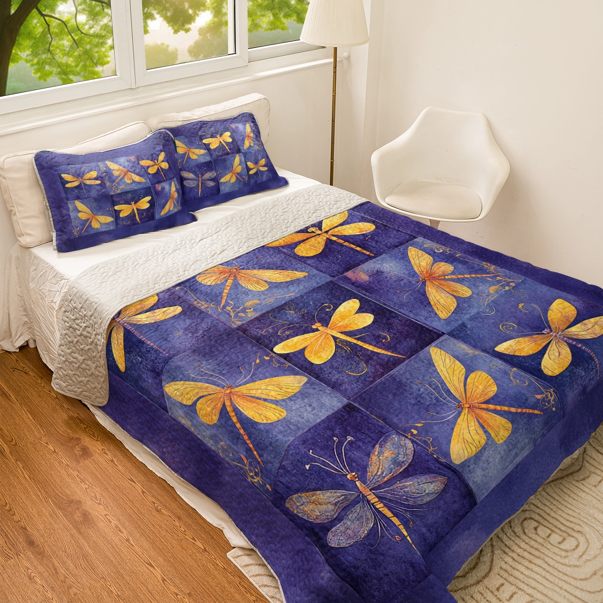 Shineful All Season Quilt 3-Piece Set Dragonfly Twilight Tranquility