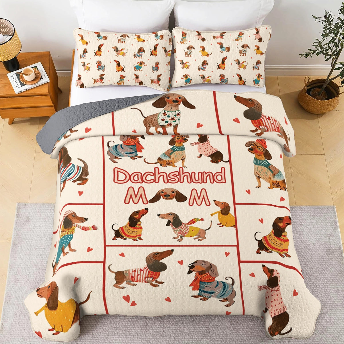 Shineful All Season Quilt 3-Piece Set Dachshund Doodles