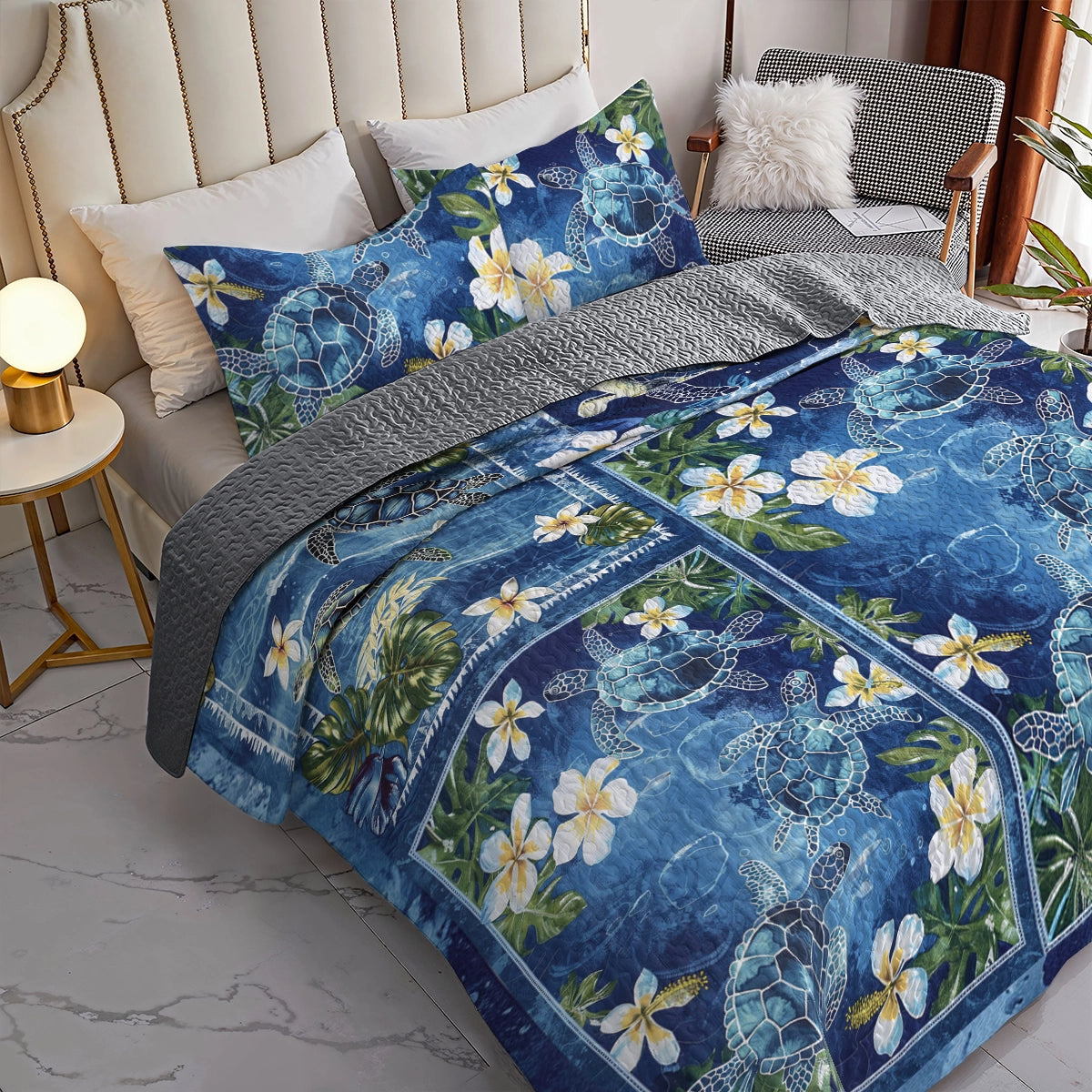 Shineful All Season Quilt 3-Piece Set Tropical Sea Turtle