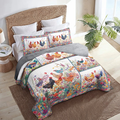 Shineful All Season Quilt 3-Piece Set Chicken Spring Bliss