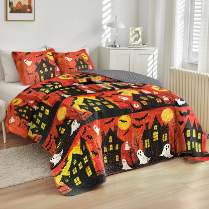 Shineful All Season Quilt 3-Piece Set Halloween Ghost Patchwork