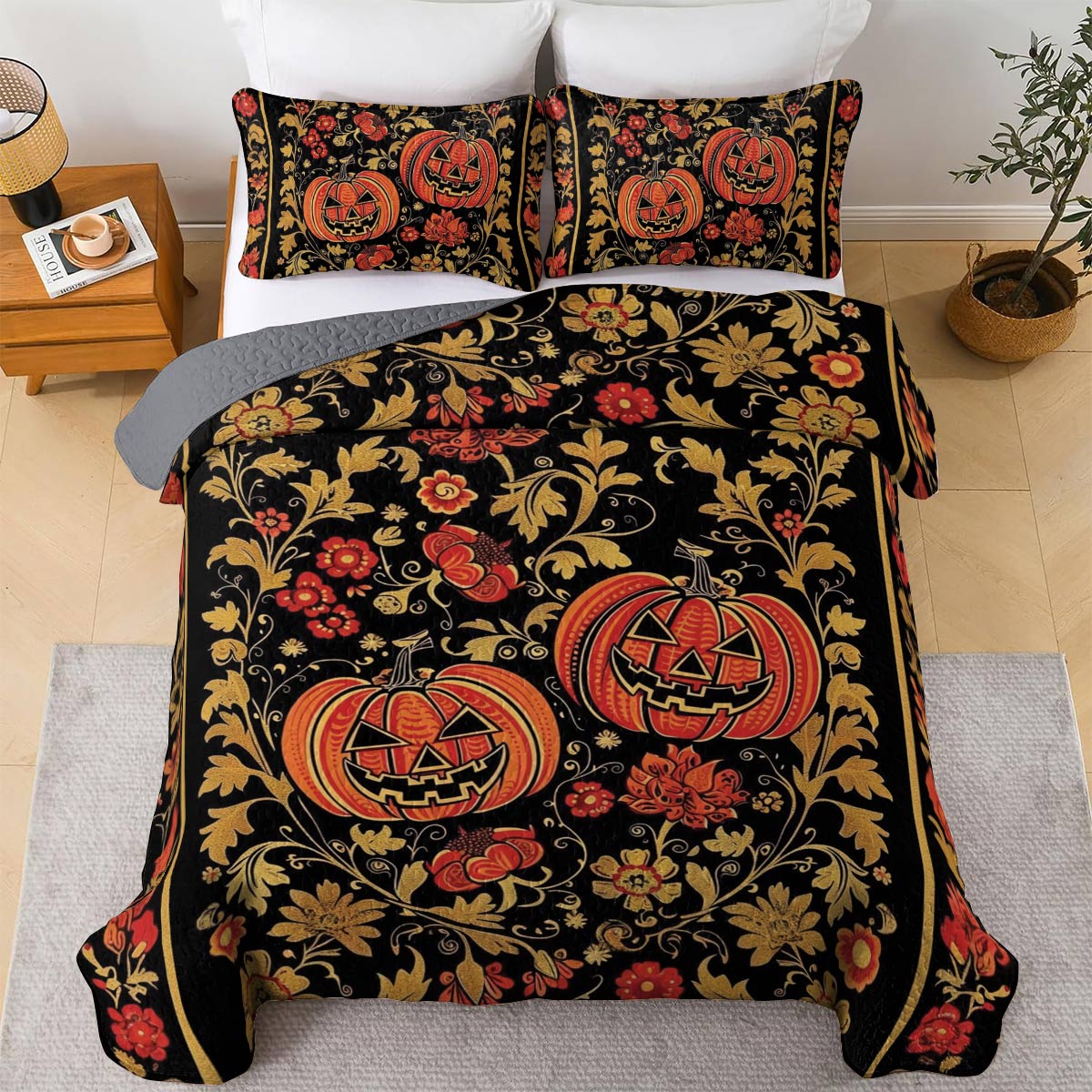 Shineful All Season Quilt 3-Piece Set Pumpkin Quilt