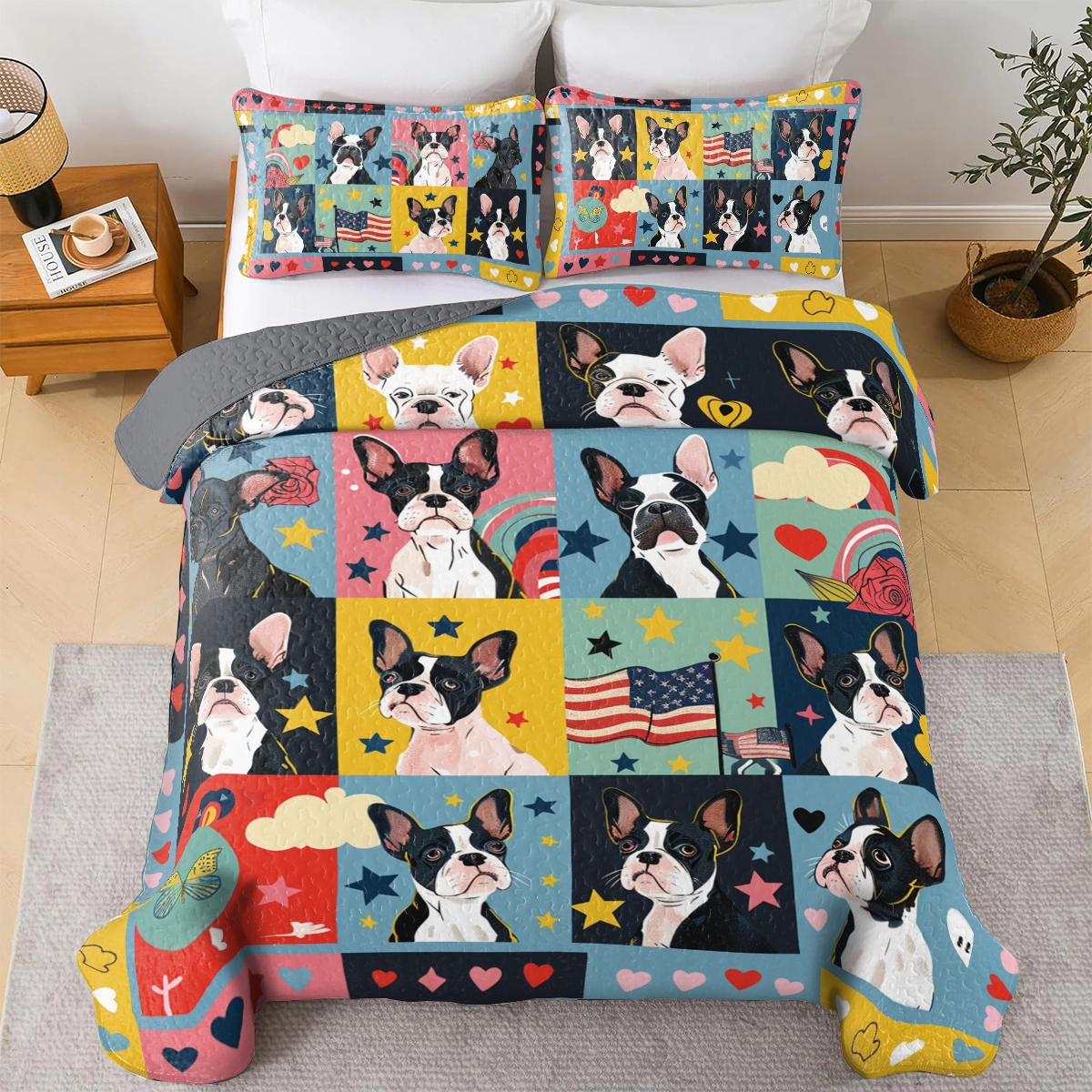 Shineful All Season Quilt 3-teiliges Set Boston Terriers Dreamland