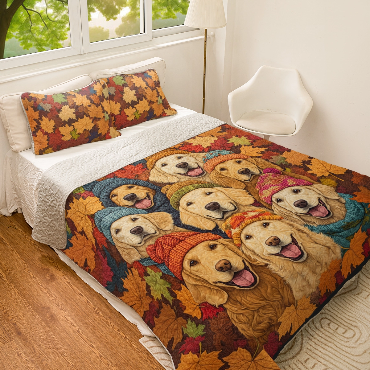 Shineful All Season Quilt 3-teiliges Set Golden Pups Autumn