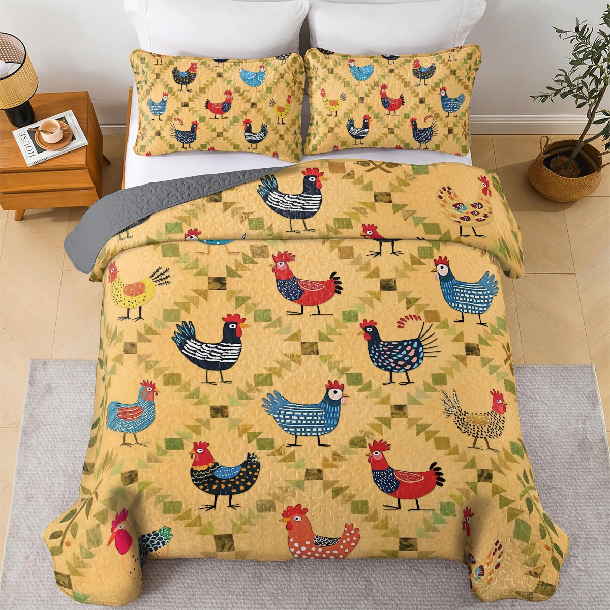 Shineful All Season Quilt 3-Piece Set - Chicken Cluckin' Cozy