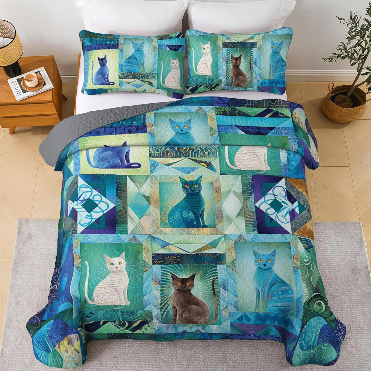 Shineful All Season Quilt 3-Piece Set Mystic Cat