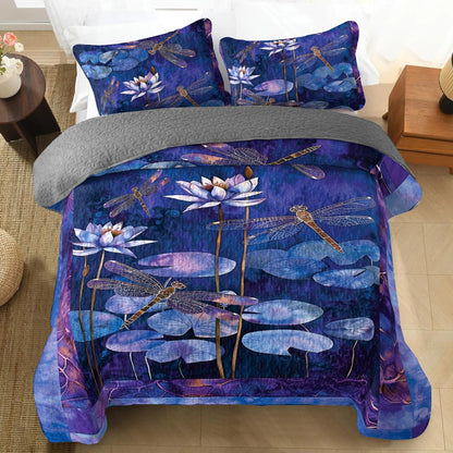 Shineful All Season Quilt 3-Piece Set Midnight Dragonfly Dreams