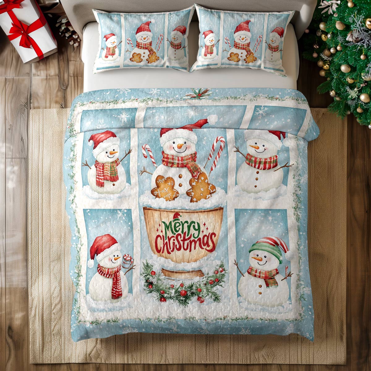 Shineful All Season Quilt 3-Piece Set Merry Snowman