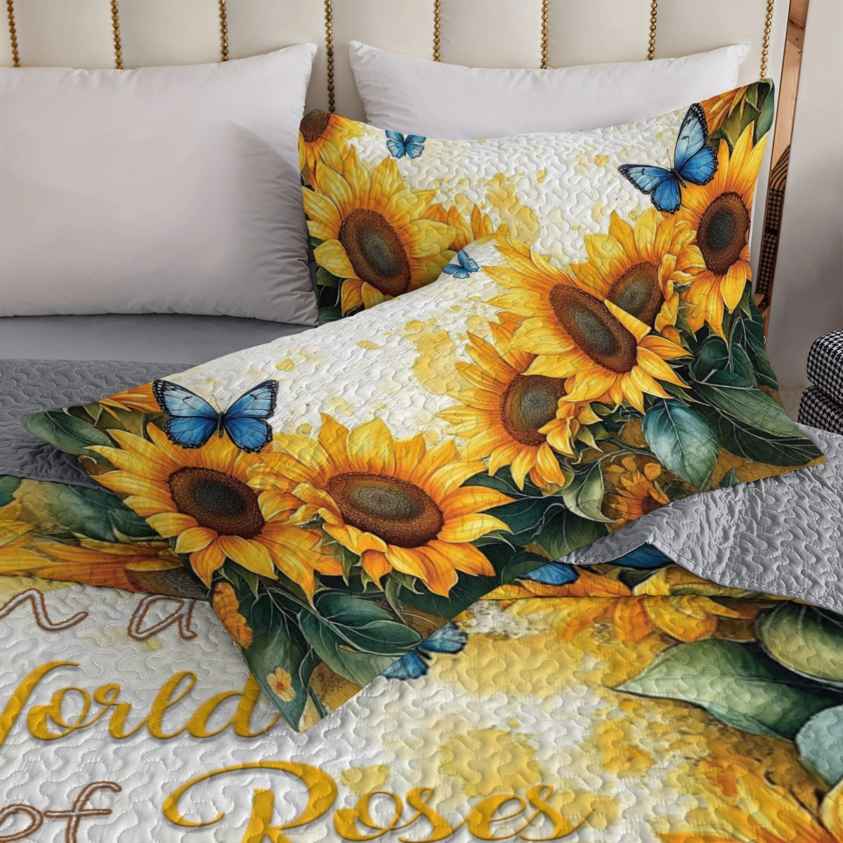 Shineful All Season Quilt 3-Piece Set - Butterfly Sunflower Serenity