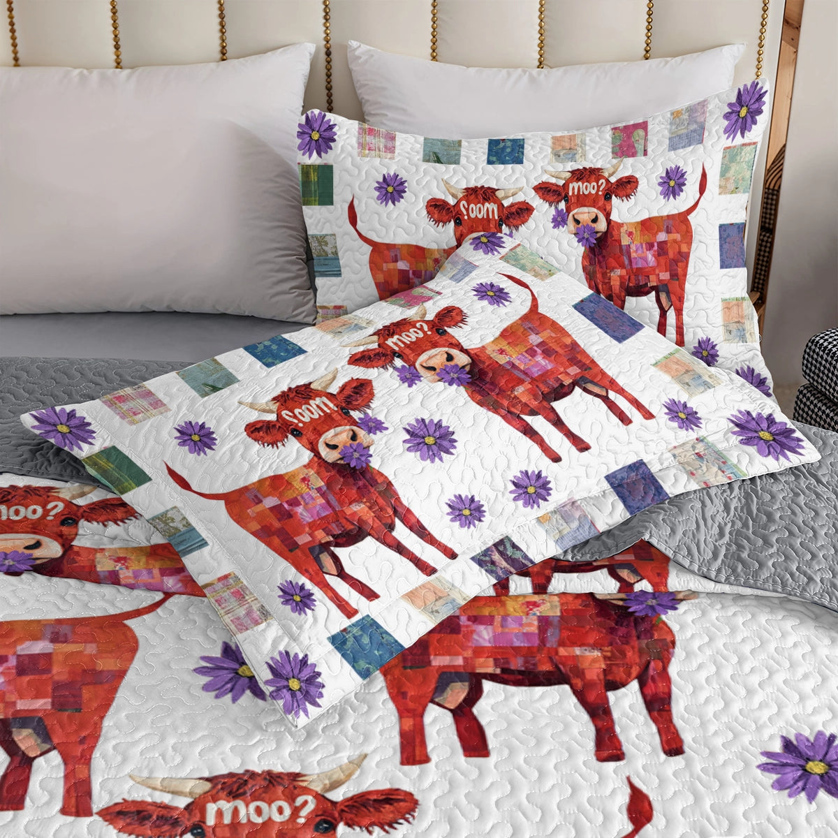 Shineful All Season Quilt 3-Piece Set Adorable Cow