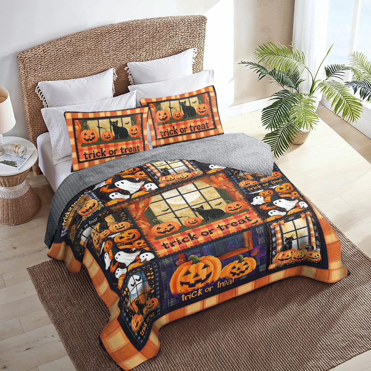 Shineful All Season Quilt 3-Piece Set Halloween Pumpkin Patch