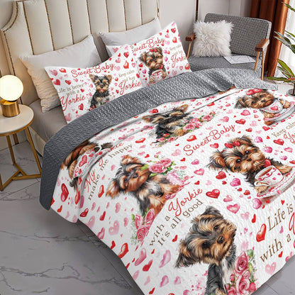 Shineful All Season Quilt 3-Piece Set Yorkie Baby