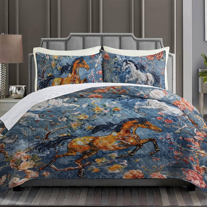 Shineful All Season Quilt 3-Piece Set Elegent Horses