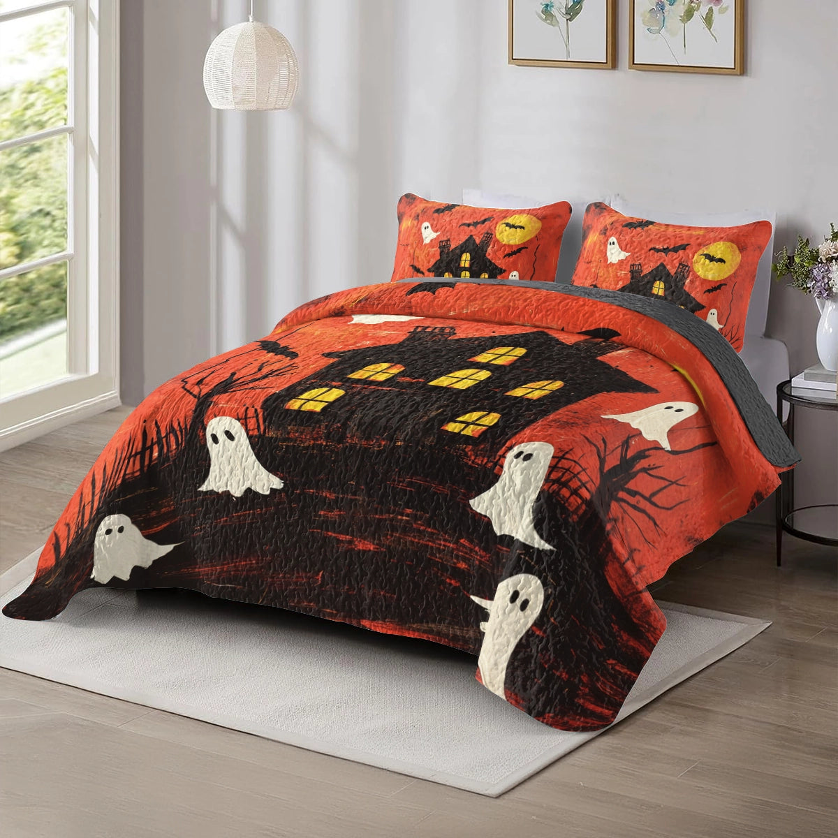 Shineful All Season Quilt 3-Piece Set Halloween Ghostly Manor