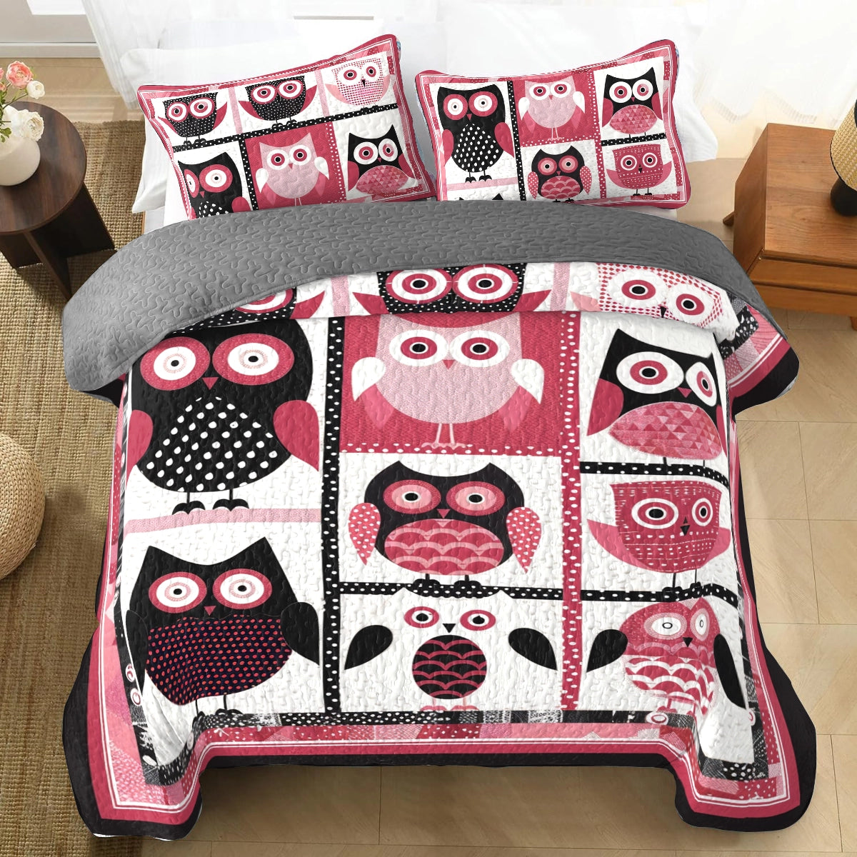 Shineful All Season Quilt 3-Piece Set Charming Owl