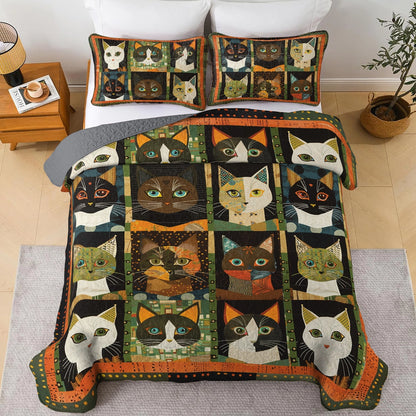 Shineful All Season Quilt 3-Piece Set Cat Faces Fantasy