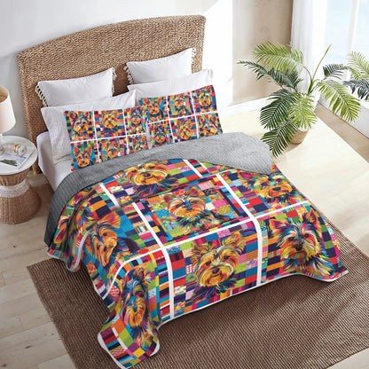 Shineful All Season Quilt 3-Piece Set Colorful Yorkie Delight