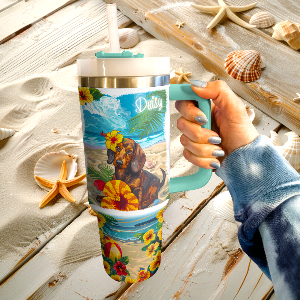 Glänzender personalisierter Becher Beachy Doxie