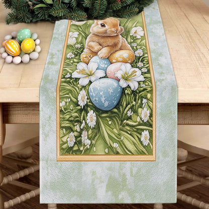 Shineful 2D Flat Print Quilted Table Runner Easter Bunny Bliss