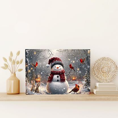 Shineful 2D Metal Sign Winter Forest Snowman With Cardinals