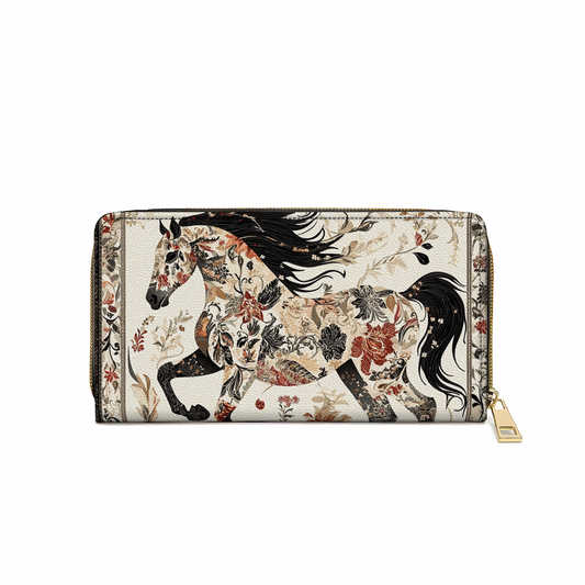 Shineful Leather Clutch Purse With Wristlet Strap Handle Galloping Grace