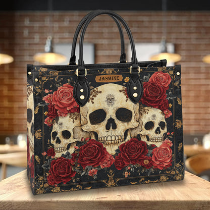 Glänzende Ledertasche Skull And Roses Luxe