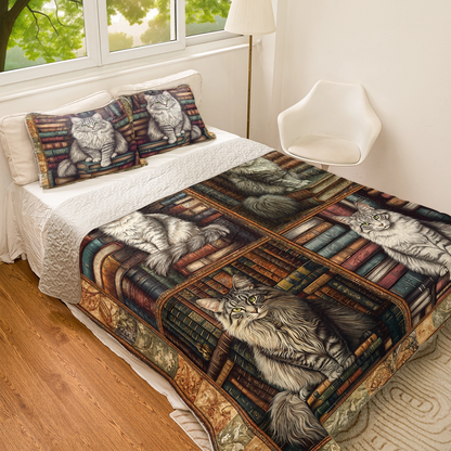 Shineful All Season Quilt 3-Piece Set - Purrfect Library Dreams