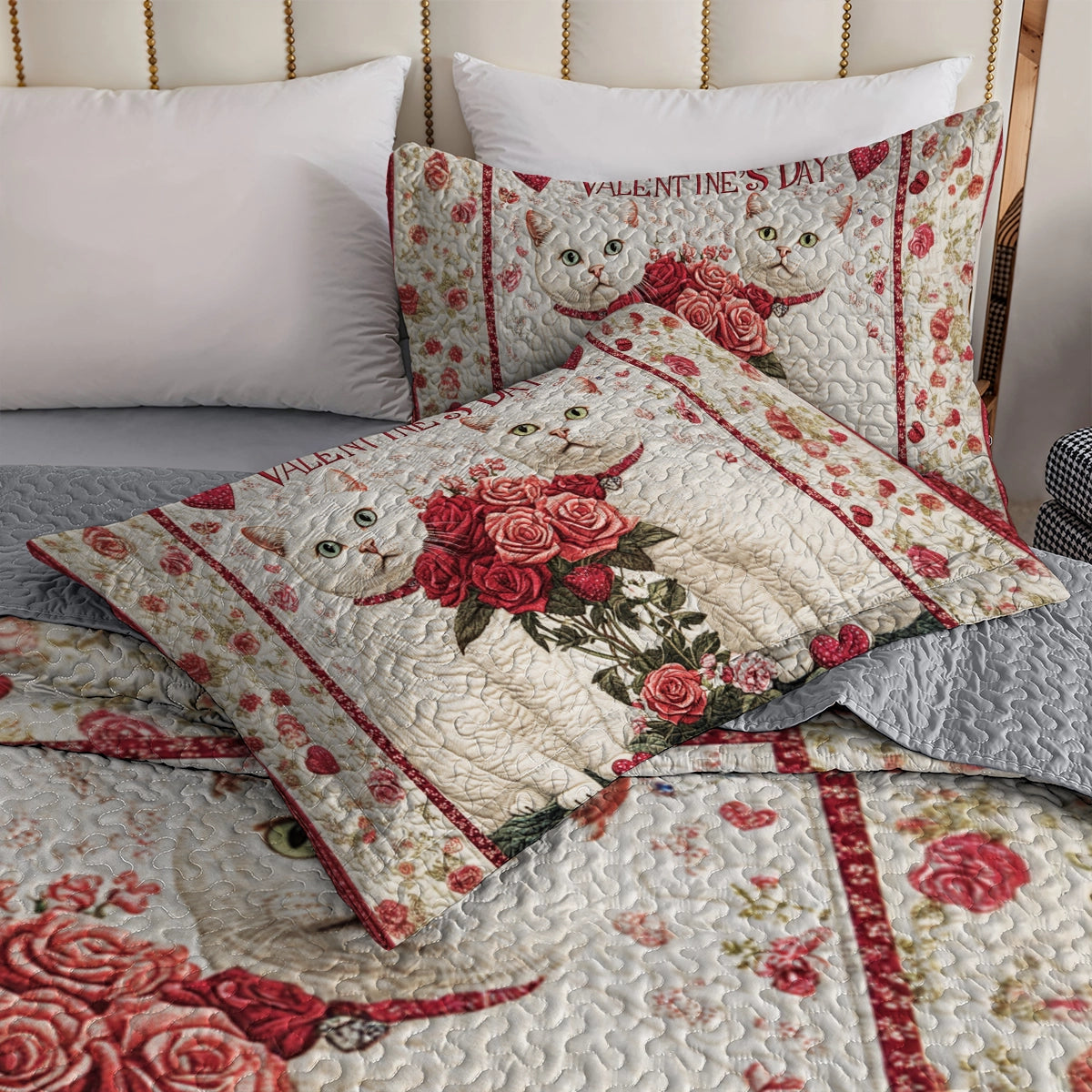 Shineful All Season Quilt 3-Piece Set Lovely Cats Valentine