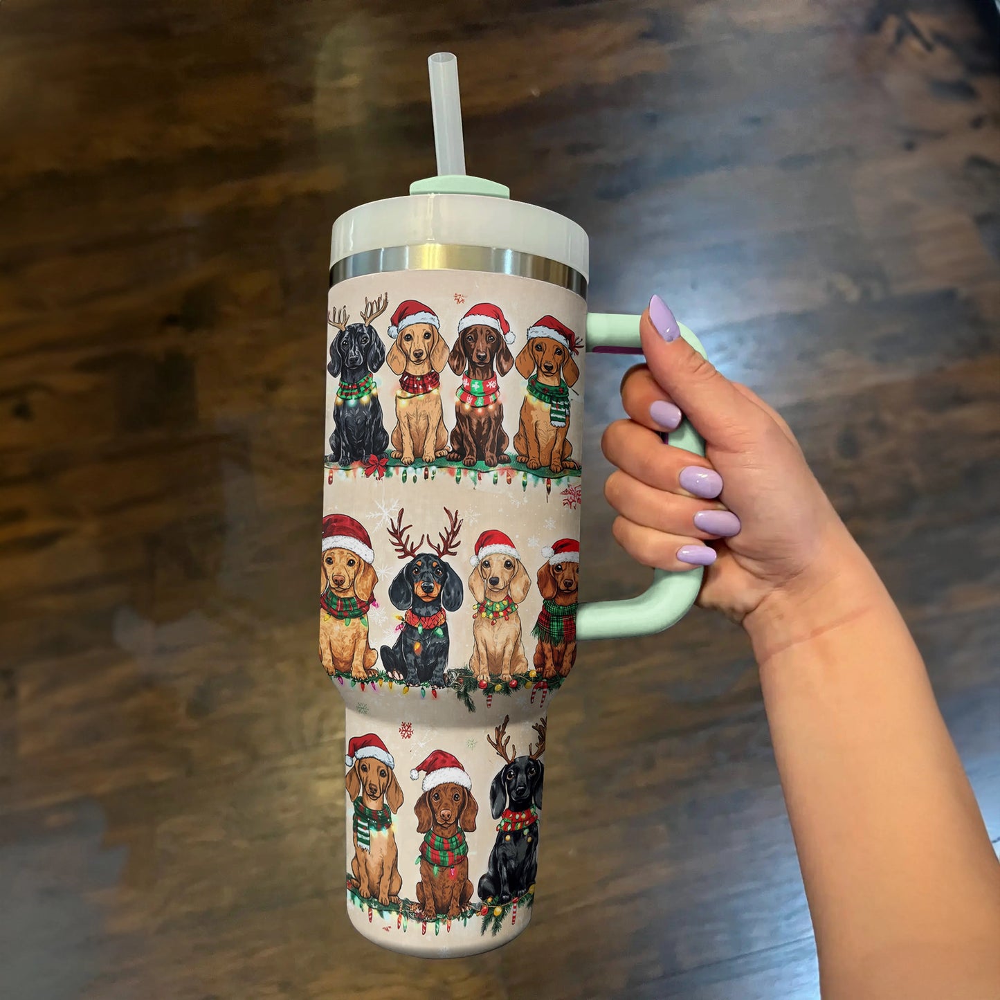 Shineful Tumbler Christmas Dachshund Party