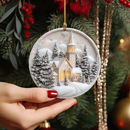 Shineful 2D Acrylic Ornament - Snowy Chapel Serenity